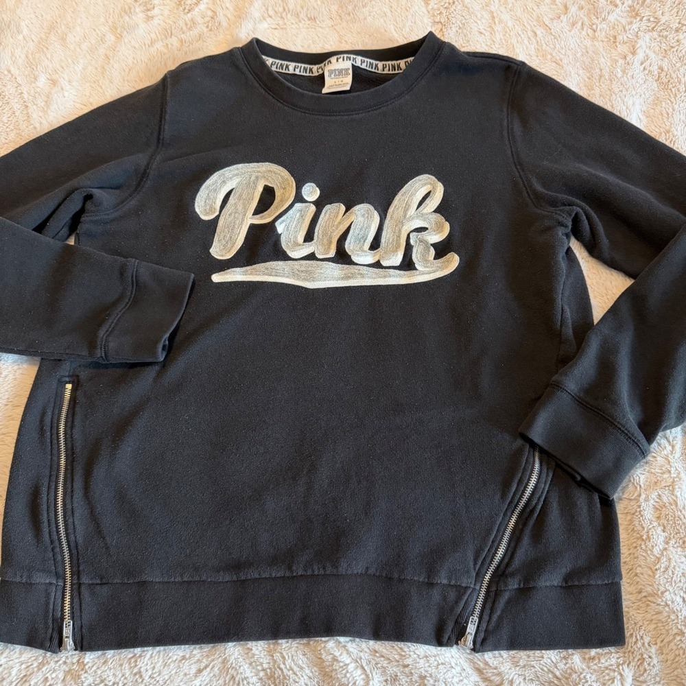 Victoria's Secret PINK Side Zip Crewneck Sweatshirt Large Pullover Y2K Grunge
